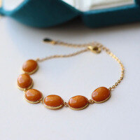 wholesale S925 silver inlaid natural Russian old amber bracelet with multi-granule cabochon for live streaming supply-beeswax bracelet