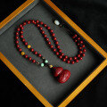 wholesale Metal material carved natural cinnabar gourd pendant necklace with beeswax, turquoise, and magnolia live streaming supply chain-0-0