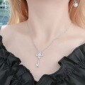 wholesale S925 Sterling Silver Romantic Four-Leaf Clover Key Flower Full Diamond Necklace, Unique Niche Design Pendant Collarbone Chain Jewelry-0-1