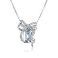 wholesale S925 Sterling Silver Bow Necklace for Women with Aquamarine and High-Carbon Diamond Pendant Collarbone Chain-0-6