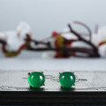 S925 Silver Chinese Style New Chinese Emperor Green Chalcedony Stud Earrings-0-2