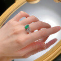 wholesale S925 Sterling Silver Simulated Emerald Marquise Leaf Ring for Women, Everyday Elegant Style-0-2
