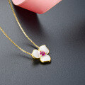 wholesale 925 Sterling Silver Korean and Japanese Light Luxury Style Three-Petal Flower Necklace for Women, Fashionable and Versatile Collarbone Chain with Enamel Flower Pendant-0-2