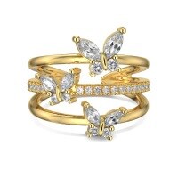 wholesale S925 Sterling Silver New Korean Style Open Adjustable Ring for Women, Surrounding Butterfly Zirconia Inlaid Hollow Stackable Ring for Wholesale-Gold and white diamond DY120965-SG-WH Adjustable opening
