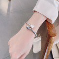 wholesale S925 Sterling Silver Irregular 3D Glossy Square and Circle Bracelet Korean Style Ins Sweet and Edgy Bangle-0-3
