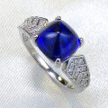 wholesale S925 Silver 8*8mm Royal Blue Sugar Loaf Square Ring Simple European and American Style AliExpress Model-0-1
