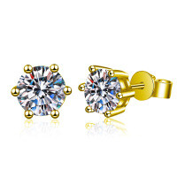 Gold-Plated S925 Silver Classic Four-Prong Moissanite Stud Earrings, Cross-Border Hot Seller.-Six-prong classic design (gold)  30-point moissanite