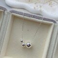 wholesale Metal material first: Sterling silver minimalist three-bead necklace for women, ins-style bean design, high-end movable bead necklace-0-3