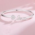 wholesale Metal Material: 925 Silver Love Heart Open Bangle for Women, Trendy Light Luxury Sweet Niche Design Minimalist Bracelet, Douyin Same Style-0-3
