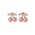 wholesale S925 Silver Cherry Earrings for Women, Korean-style Sweet Diamond-Encrusted Cute Fruit Earrings E9166-0-4