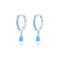 wholesale Brass Luxury High-end Crystal-embellished Colored Teardrop Ear Cuffs,ins。-Platinum-Turquoise