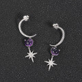 wholesale S925 Silver Designer High-End Gemstone Earrings, Unique Crescent Moon Design with Natural Amethyst Ear Studs and Drops-0-2