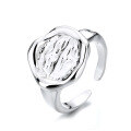 wholesale S925 Sterling Silver Irregular Round Textured Embossed European and American Open Ring Minimalist Index Finger Ring for Women-0-4