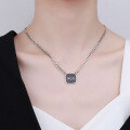 wholesale S925 Sterling Silver Korean-style Resin Black Surface NO5 Pendant Trendy Hip-Hop Unisex Necklace-0-2