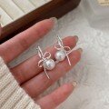 wholesale S925 Sterling Silver Swarovski Pearl Bow Ear Stud Women's Korean New Style Internet Celebrity French High-end Earrings-0-5