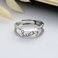 wholesale S925 Sterling Silver Double Layer Twisted Rope Edge English Letter "Luck" Ring Ins Japanese Korean Minimalist Style Band-0-1