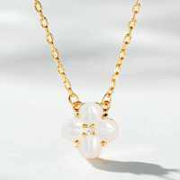 18K Rose Gold Plated Clover Mother-of-Pearl Necklace Set-Mother-of-pearl necklace - XL416-T