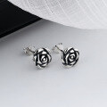 wholesale S925 Sterling Silver Vintage Thai Silver Rose Flower Ear Studs INS Bohemian Thorn Elegant and Aloof Earrings for Women-0-0