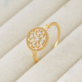 wholesale S925 silver plated with 14K gold, vintage-style openwork floral pattern with white zircon ring, Dunli Jewelry spring new collection-0-1