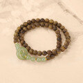 wholesale Double metal natural sinking agarwood and Hetian jade bracelet for women, double-layered stackable hand chain, Hetian jade stone, new Chinese-style niche sandalwood jade-0-2