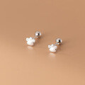 wholesale S925 silver diamond-encrusted five-petal flower screw pin cat paw ear stud without earplugs threaded hollow-out luxury earrings G9858-0-4