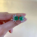 wholesale S925 Sterling Silver New 8*8mm Simulated Emerald Cut Stud Earrings, Fashionable and Versatile, Popular in Europe and America-0-3