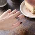 wholesale S925 silver retro Chinese-style hollow leaf ring, ethnic fashion, ins trend wide band index finger ring for women-0-2