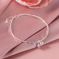 wholesale S925 Silver Fresh and Sweet Ins Niche Design 2 Light Beads Crushed Silver Bamboo Knot Bell Anklet S7555-0-2