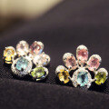 wholesale S925 Sterling Silver Tourmaline Cat Paw Stud Earrings Candy Color Playful Sweet Girl Style Earrings Colorful Elegant Accessories-0-1