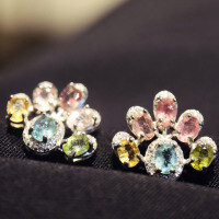 wholesale S925 Sterling Silver Tourmaline Cat Paw Stud Earrings Candy Color Playful Sweet Girl Style Earrings Colorful Elegant Accessories-Tourmaline cat claw earrings