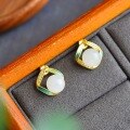 wholesale 925 Silver Gold-Plated Hetian Jade Earrings Vintage Ear Accessories Elegant and Luxurious High-End Natural Jade Earrings-0-5