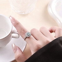 Sterling Silver Full-Coverage Moissanite Square-Cut Ring-S925 sterling silver + 1-carat blue moissanite  Adjustable opening