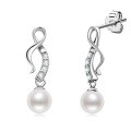 S925 Sterling Silver Natural Freshwater Pearl Ribbon Earrings, Versatile and Elegant for Daily Wear-0-3