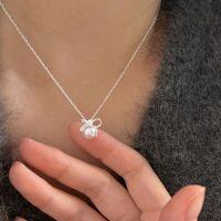 wholesale S925 Sterling Silver Bow Pearl Necklace, Small and Exquisite, Luxurious Fashion Temperament Collarbone Chain, Korean Version New-Sterling silver