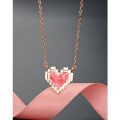wholesale 925 Sterling Silver Red Mosaic Heart Necklace for Women, Minimalist Small Design, Peach Heart, Luxurious High-End Feel Collarbone Chain-0-0