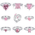 wholesale S925 Sterling Silver Pink Heart High-Carbon Diamond Ring Light Luxury Vintage Premium Clearance Style-0-0