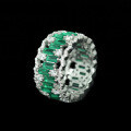 wholesale Metal: 925 Silver Gold Plated, High Carbon Diamond, Emerald, Art Deco Style, Luxurious Dinner Jewelry, Women's Ring-0-3