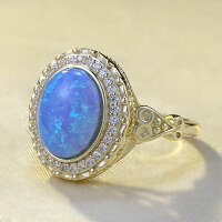 wholesale S925 Silver Gold-Plated Opal Blue Ring for Women with 8*10mm Oval Australian Opal, Cross-Border-R910 Blue 8