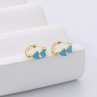 wholesale 925 Sterling Silver Turquoise Heart Earrings For Women, Small And Exquisite, Minimalist Ear Clips, Cross-border Ready Stock-YE0097-Gold 925 Silver
