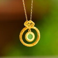 wholesale 925 silver gold-plated ethnic retro-style jade pendant for women with certificate, hollow-carved Ruyi design inlaid with Hetian jade and green jade-0-2