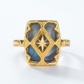 wholesale 925 Sterling Silver New Retro Style Geometric Hollow Blue Labradorite Ring Ins Two-Way Ring-0-1