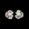 wholesale 925 Sterling Silver Plated with 18K Real Gold High-Carbon Diamond 10mm Australian White Pearl Romantic Floral Color-Plated Pistil Earrings-0-0