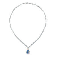 wholesale 925 Silver Gold-Plated Pendant Chain with High-Carbon Diamond and Synthetic Aquamarine Pear-Shaped Luxury Banquet Jewelry Necklace for Women-Synthetic Aquamarine>925 Silver
