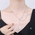 wholesale S925 Sterling Silver Korean Style Retro Pig Nose Pearl Accent Tassel English Pendant Choker Necklace-0-2