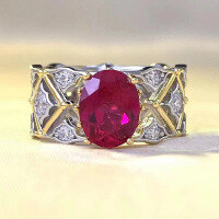 wholesale S925 Silver 7*9mm Pigeon Blood Red European Italian Craft Vintage Court Style Ring for Women-R638 Red Diamond No.7