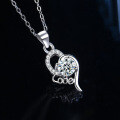 Sterling Silver Moissanite Women's Necklace with Simple Love Heart Pendant-0-1