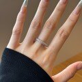 wholesale 925 Silver Korean Style Women's Ring, Fashionable and Lightly Luxurious Half-Circle with Sparkling Cubic Zirconia and Delicate Diamond Accents-0-0