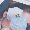 wholesale S925 Silver Gold-Plated Rectangular Retro Niche Green Zircon Ring, Dunli Jewelry Summer New Sugar Plum Fairy-0-1