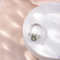 wholesale Silver Plated 18k Gold Cross-Border European and American Fashion Women's Light Luxury Ring with Green Moissanite 6*8mm Radiant Cut-0-4