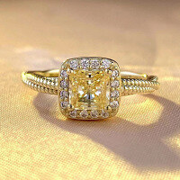 wholesale S925 Sterling Silver New High-Carbon Diamond Square Yellow Diamond Ring 5*5mm Fashion Women'sCross-Border Style-R605 Yellow Diamond No. 5